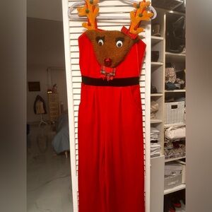 Women's/Juniors Ugly Holiday/Christmas Velour Sleeveless Graphic Jumpsuit